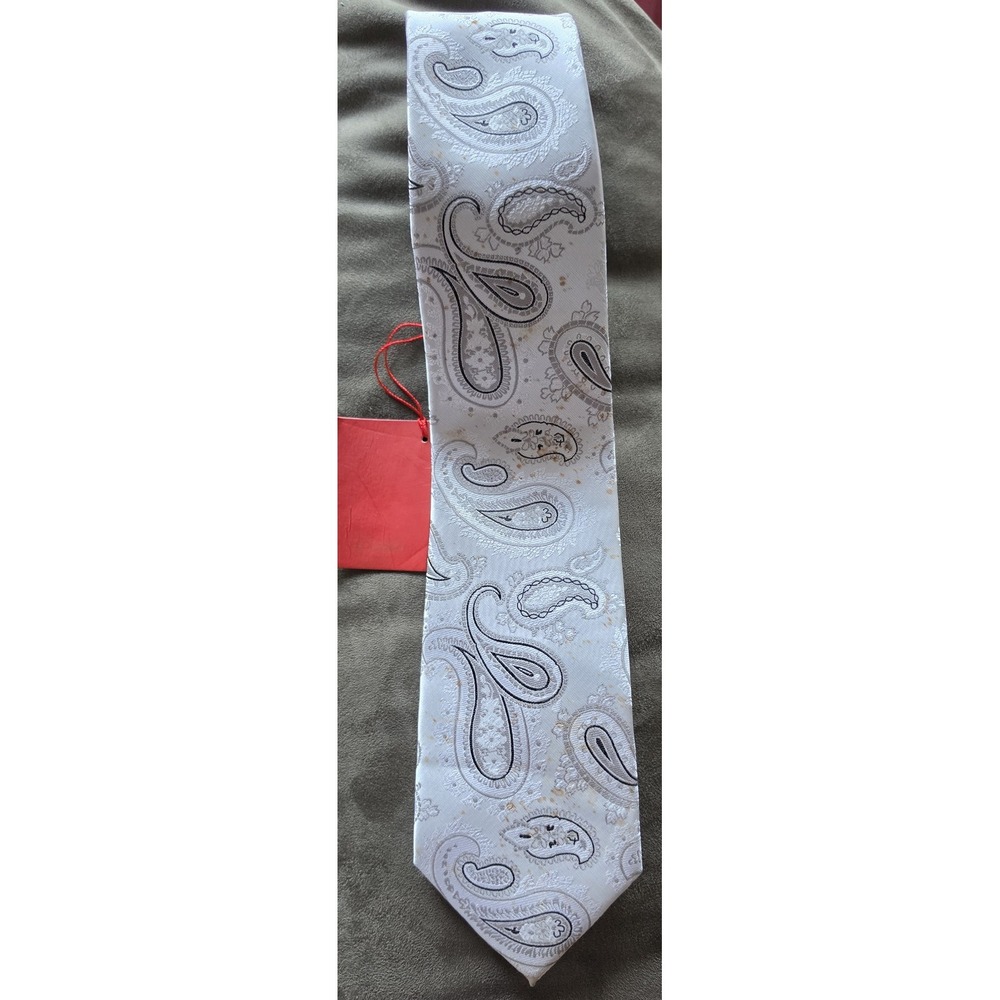 NWT Leonardi Tie White Paisley Formal Classic Italy Silk Necktie Men Dress